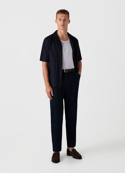 Mens Embroidered Stripe Camp Collar Shirt In Navy Msht2084 Buaa