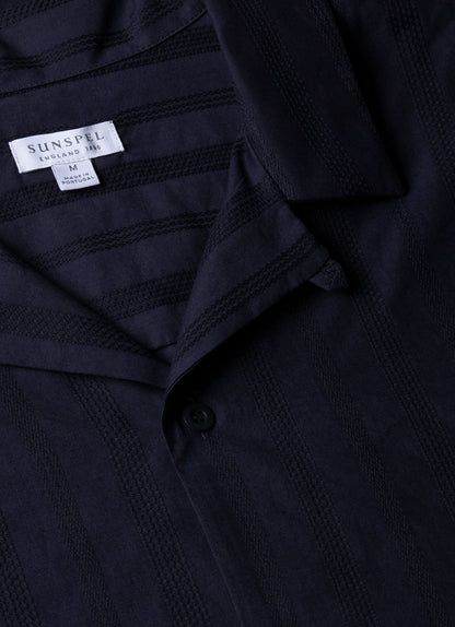 Mens Embroidered Stripe Camp Collar Shirt In Navy Msht2084 Buaa