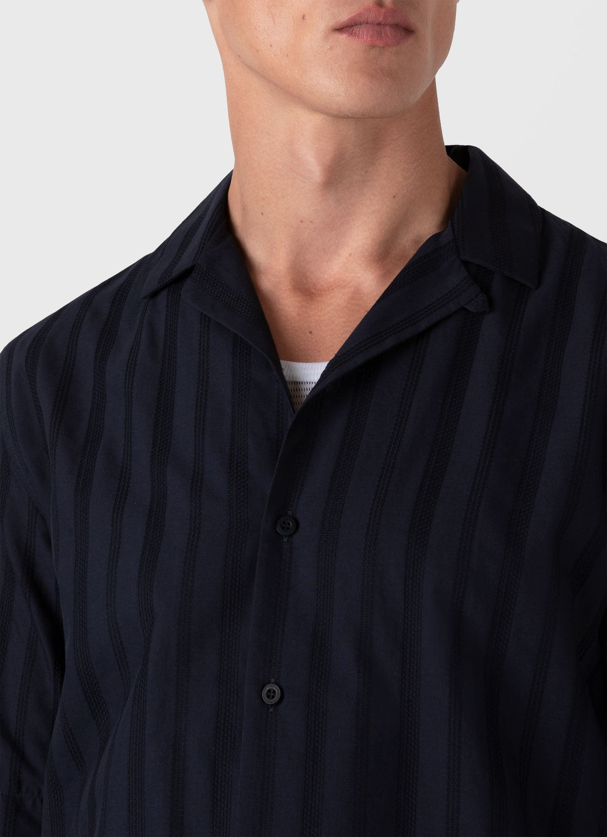 Mens Embroidered Stripe Camp Collar Shirt In Navy Msht2084 Buaa