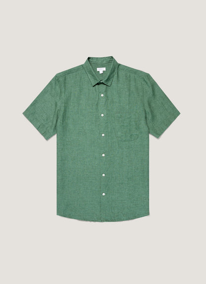 Mens Short Sleeve Linen Shirt In Bright Green Msht2119 Gnjc
