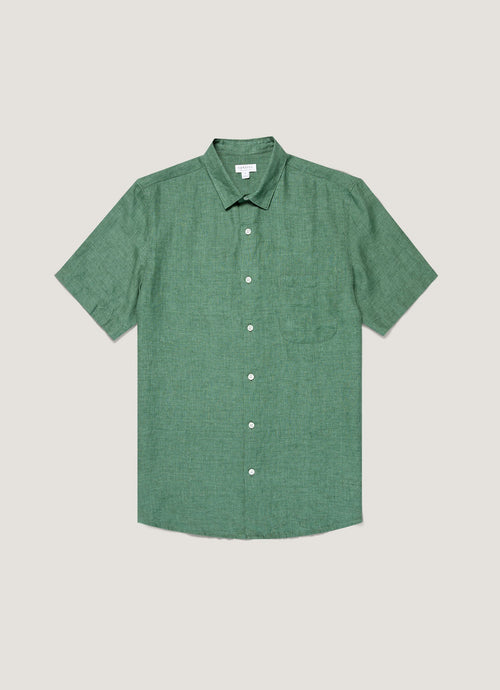 Mens Short Sleeve Linen Shirt In Bright Green Msht2119 Gnjc