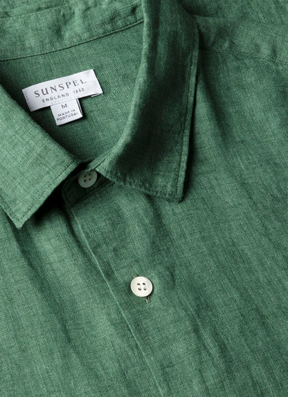Mens Short Sleeve Linen Shirt In Bright Green Msht2119 Gnjc