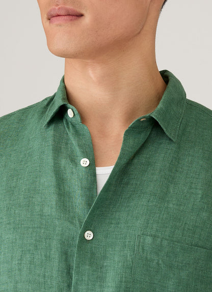 Mens Short Sleeve Linen Shirt In Bright Green Msht2119 Gnjc