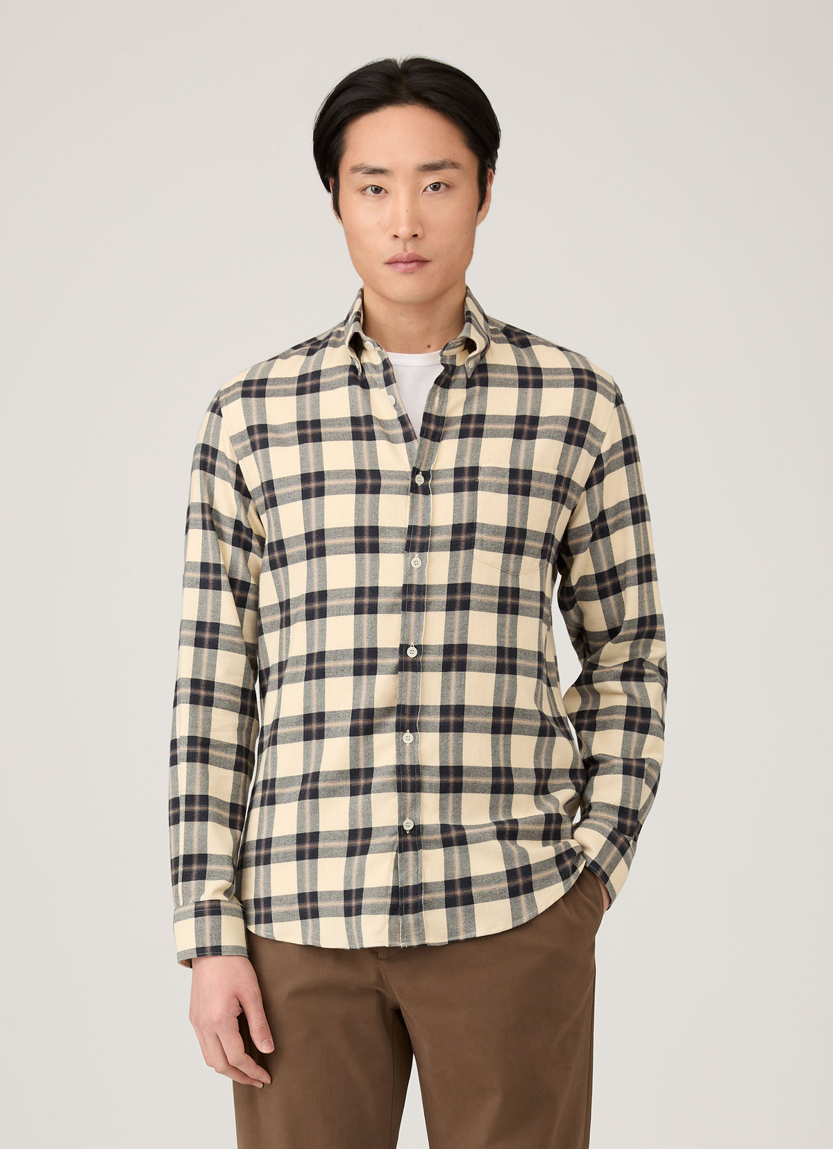 Mens Button Down Flannel Shirt In Truffle Check Msht2131C Whid