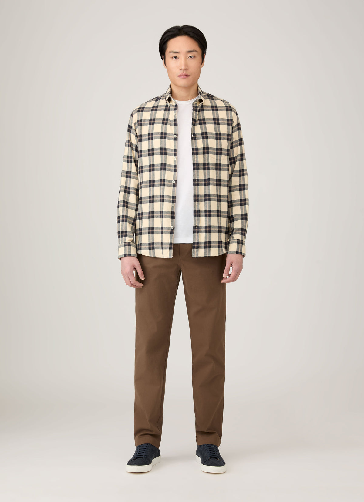 Mens Button Down Flannel Shirt In Truffle Check Msht2131C Whid