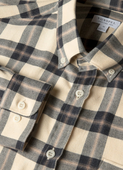 Mens Button Down Flannel Shirt In Truffle Check Msht2131C Whid