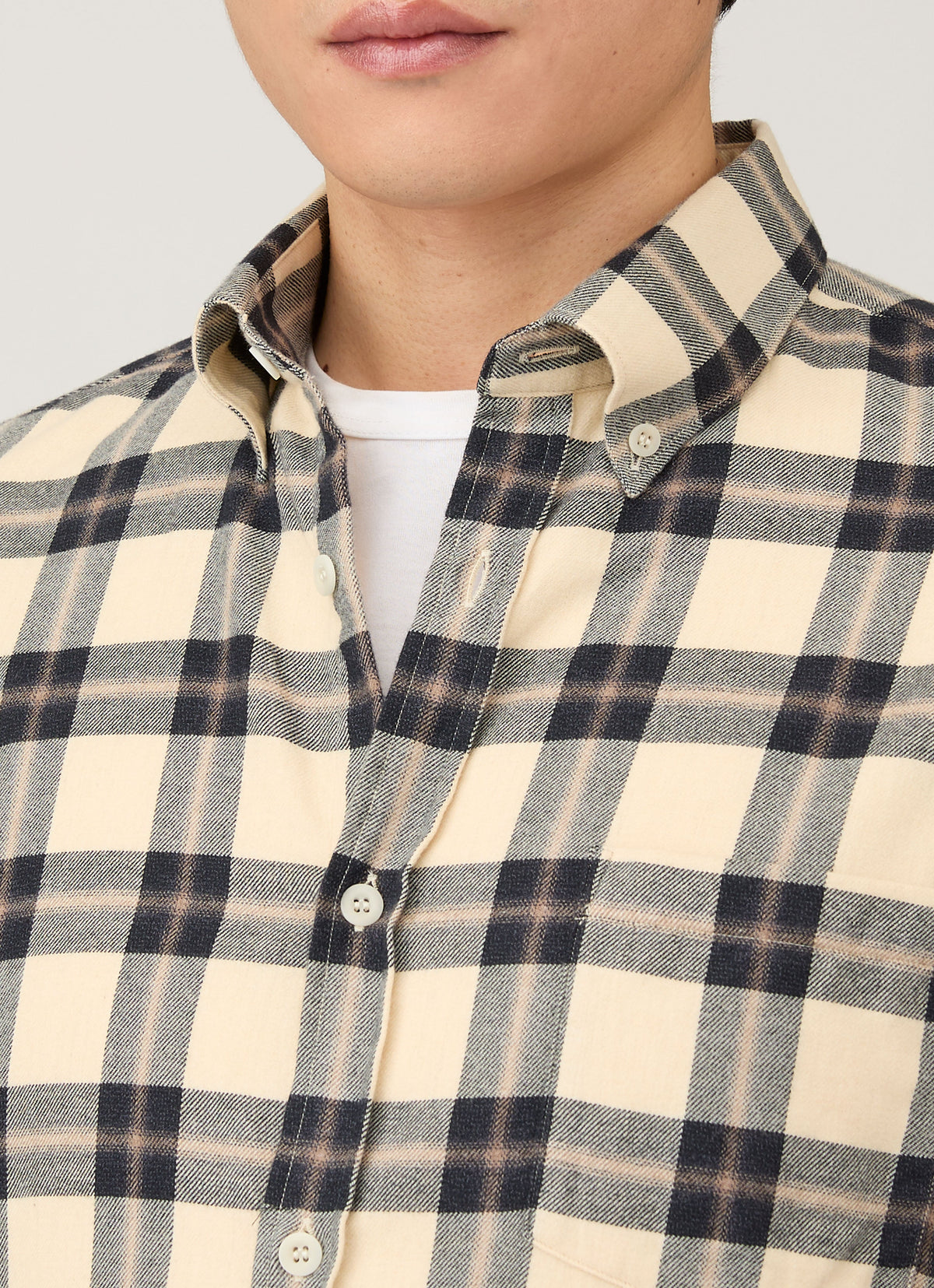 Mens Button Down Flannel Shirt In Truffle Check Msht2131C Whid