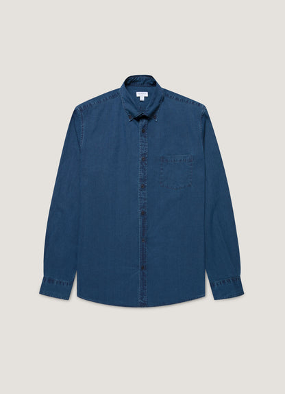Mens Button Down Denim Shirt In Indigo Msht2133 Buad