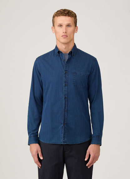 Mens Button Down Denim Shirt In Indigo Msht2133 Buad