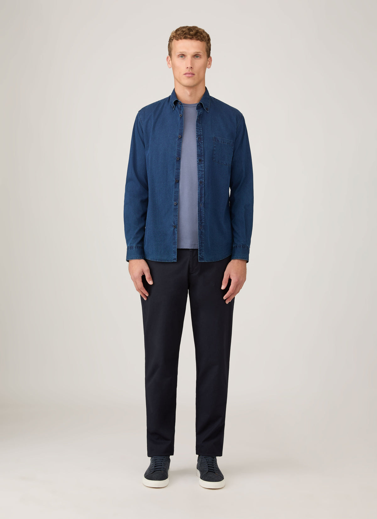 Mens Button Down Denim Shirt In Indigo Msht2133 Buad