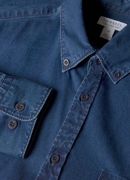 Mens Button Down Denim Shirt In Indigo Msht2133 Buad