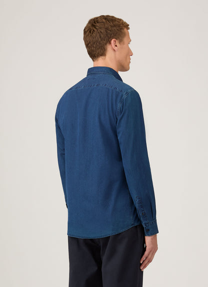 Mens Button Down Denim Shirt In Indigo Msht2133 Buad