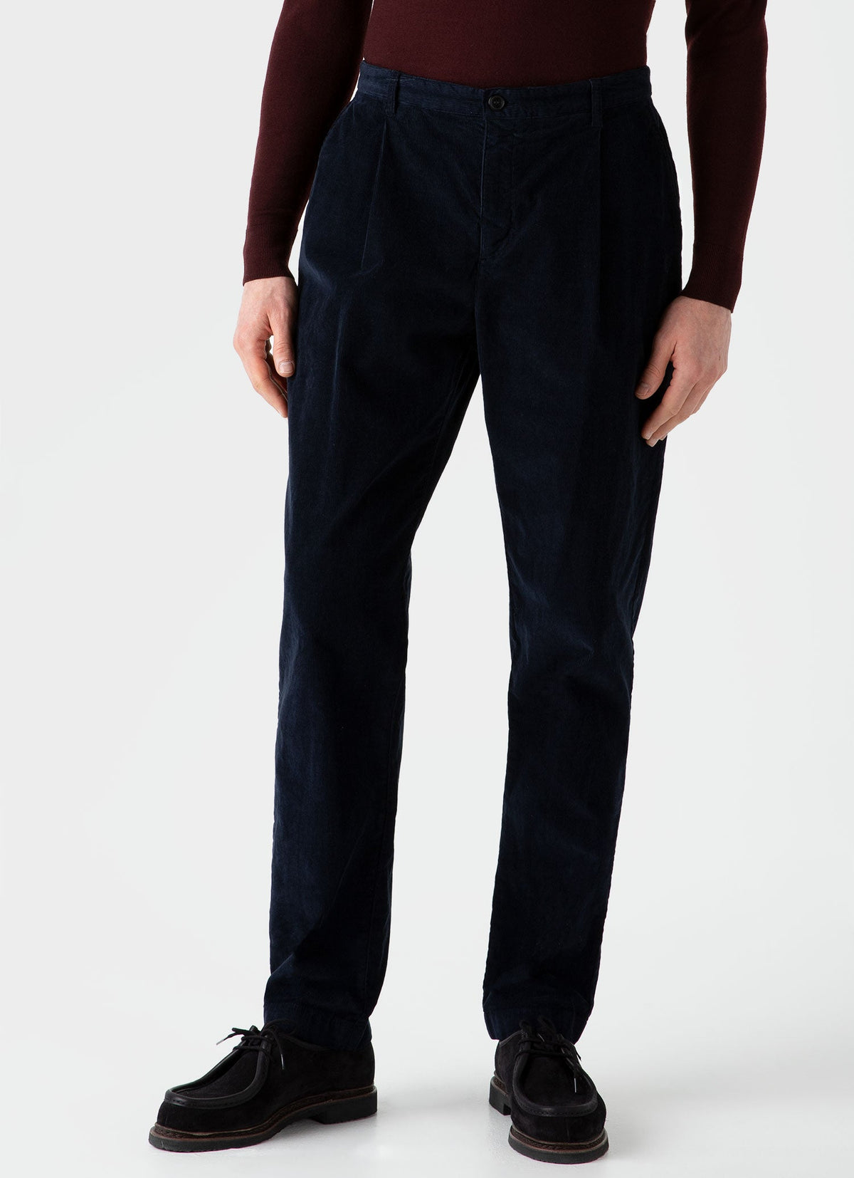 Mens Pleated Corduroy Trouser In Navy Mtrs3041 Buaa