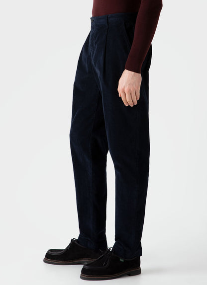 Mens Pleated Corduroy Trouser In Navy Mtrs3041 Buaa