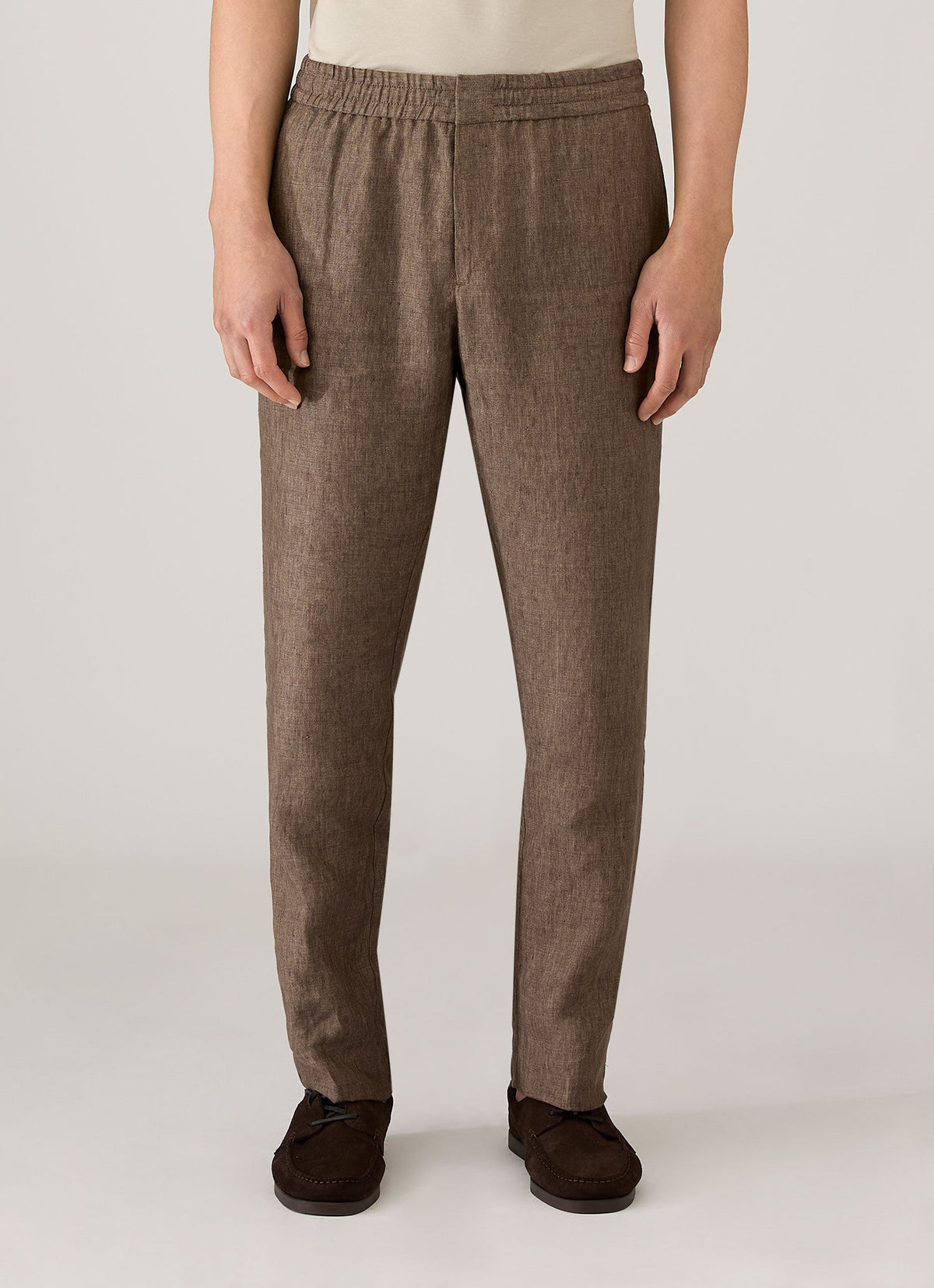Mens Linen Drawstring Trouser In Dark Walnut Mtrs3092 Brgw
