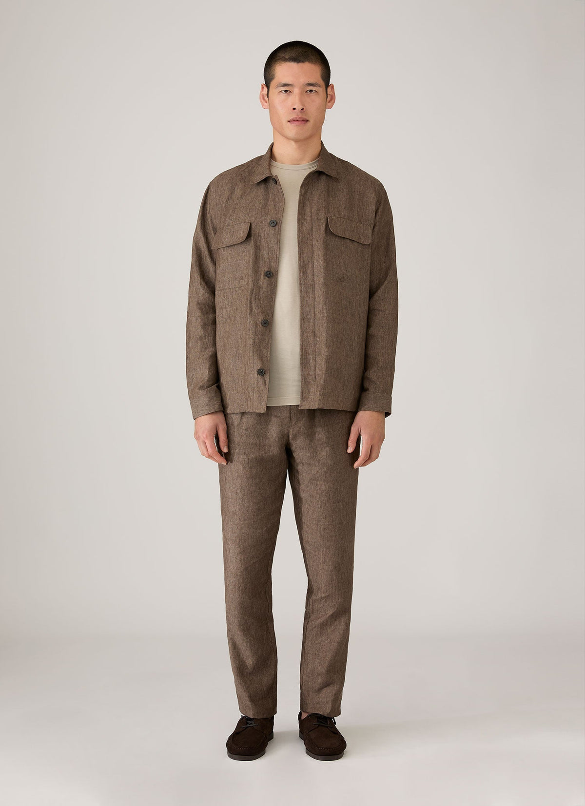 Mens Linen Drawstring Trouser In Dark Walnut Mtrs3092 Brgw