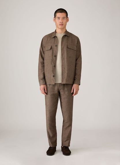 Mens Linen Drawstring Trouser In Dark Walnut Mtrs3092 Brgw