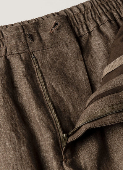 Mens Linen Drawstring Trouser In Dark Walnut Mtrs3092 Brgw