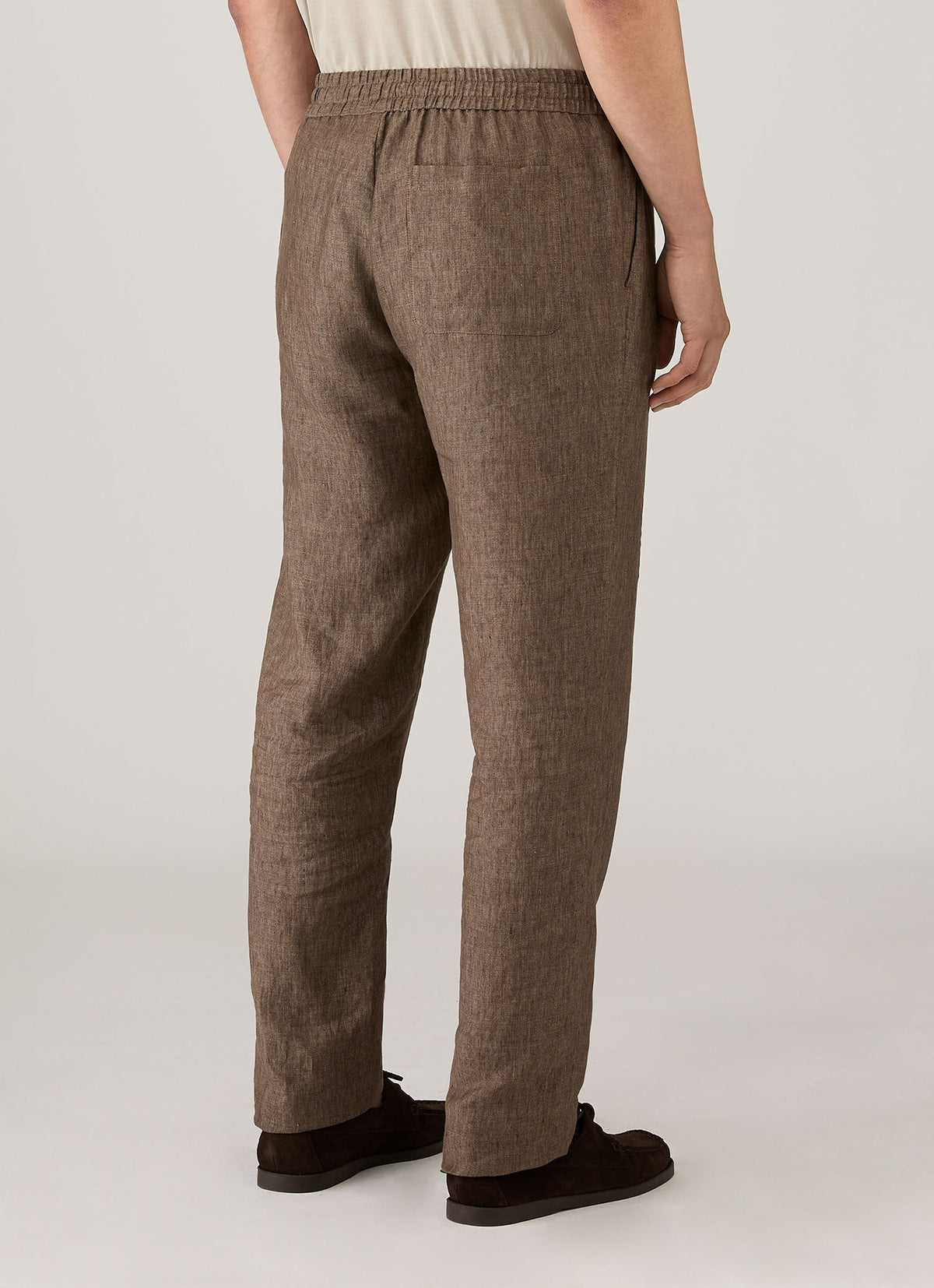 Mens Linen Drawstring Trouser In Dark Walnut Mtrs3092 Brgw