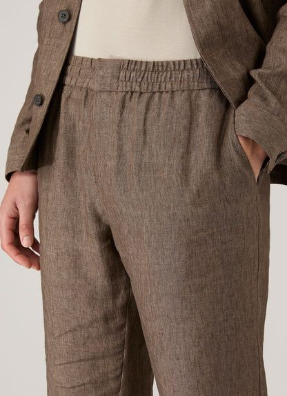 Mens Linen Drawstring Trouser In Dark Walnut Mtrs3092 Brgw