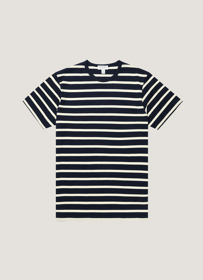 Mens Cotton Classic Breton Stripe Tshirt Navy Ecru Mtsh0001