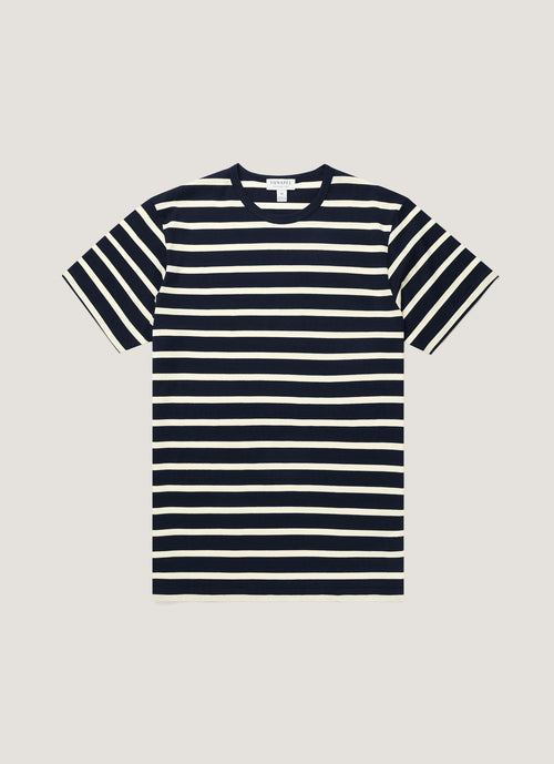 Mens Cotton Classic Breton Stripe Tshirt Navy Ecru Mtsh0001
