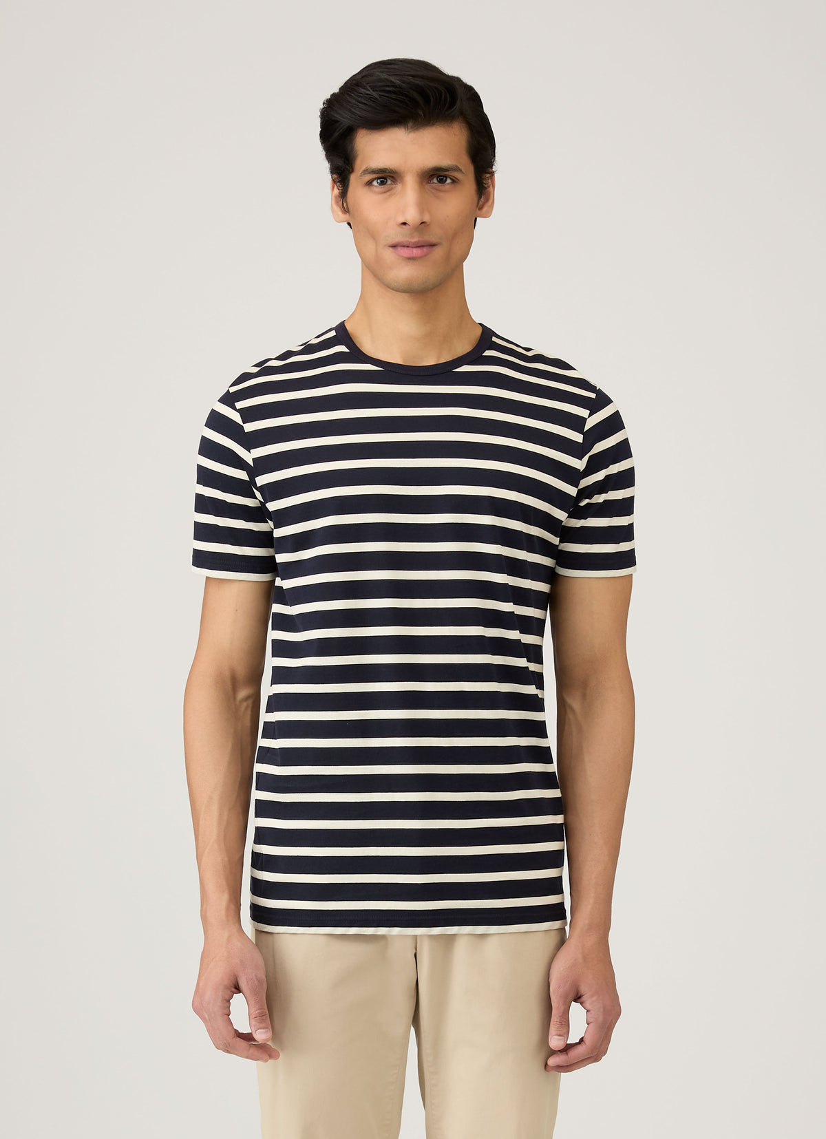 Mens Cotton Classic Breton Stripe Tshirt Navy Ecru Mtsh0001