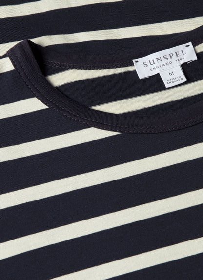 Mens Cotton Classic Breton Stripe Tshirt Navy Ecru Mtsh0001