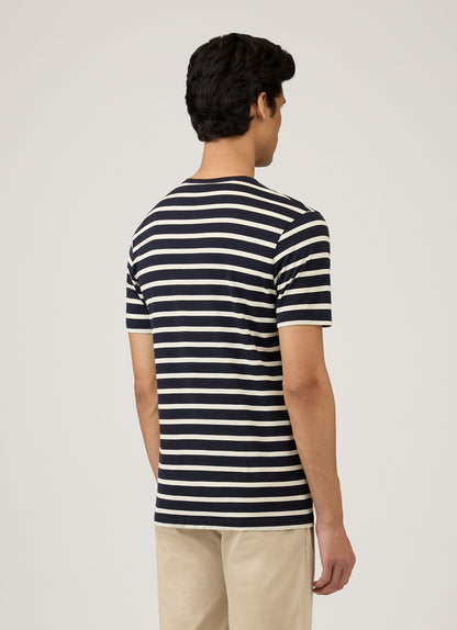 Mens Cotton Classic Breton Stripe Tshirt Navy Ecru Mtsh0001