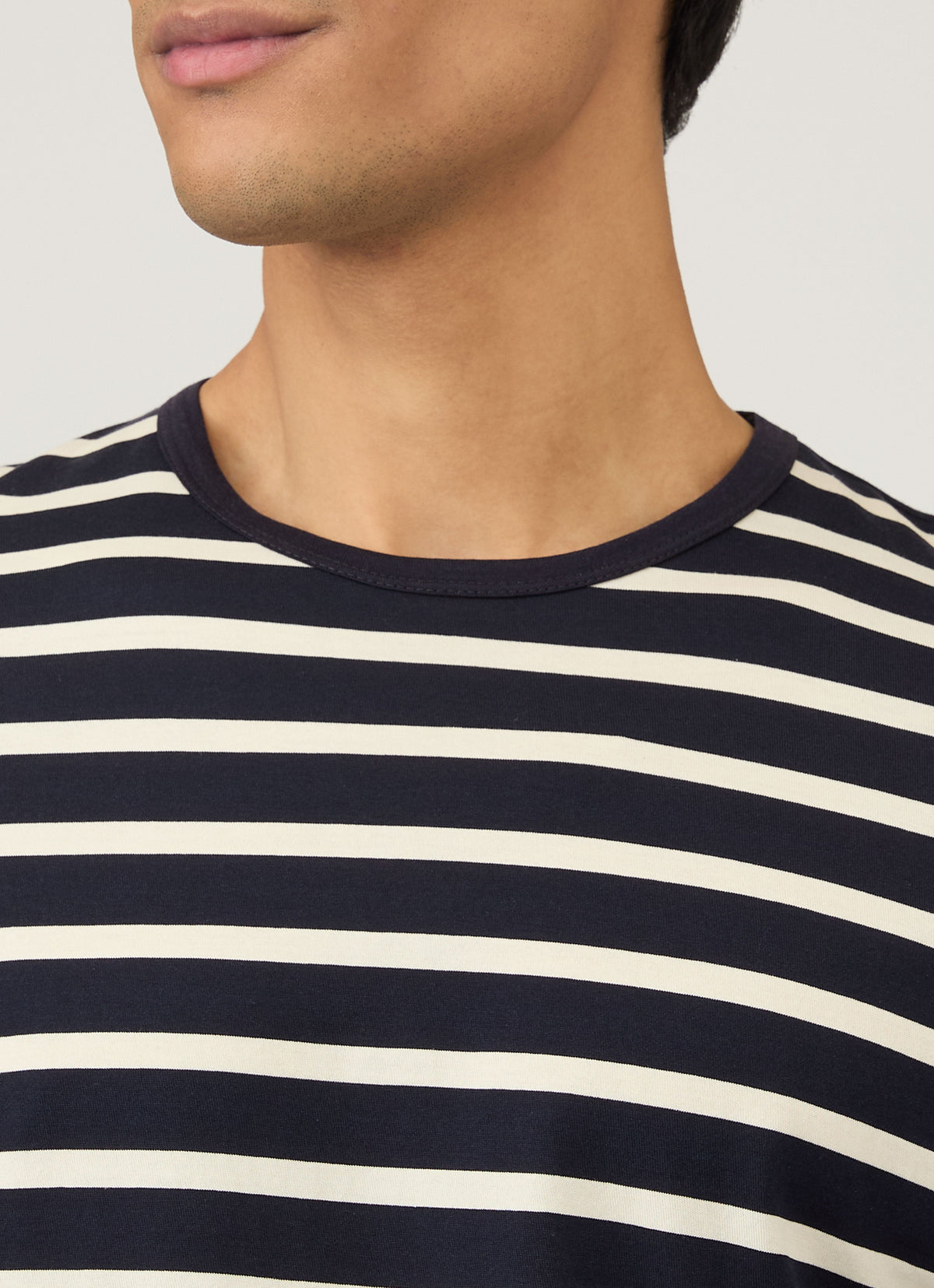 Mens Cotton Classic Breton Stripe Tshirt Navy Ecru Mtsh0001
