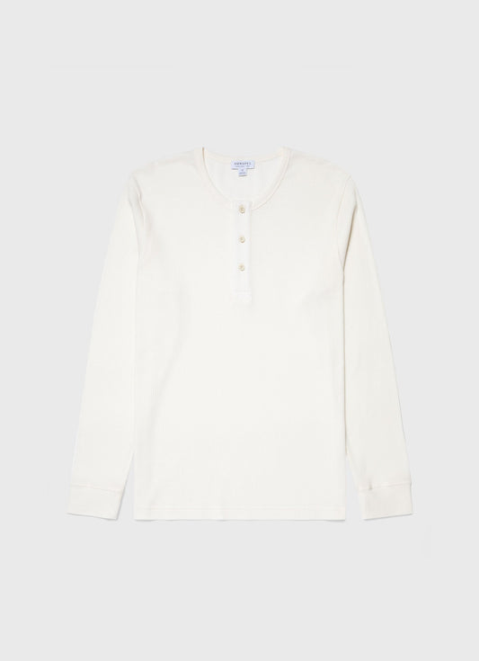 Mens Long Sleeve Waffle Henley In Ecru Mtsh0162 Whcr