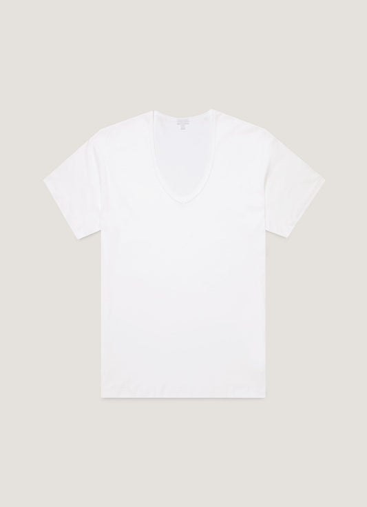 Men's Sea Island Cotton V-neck Underwear T-shirt in White