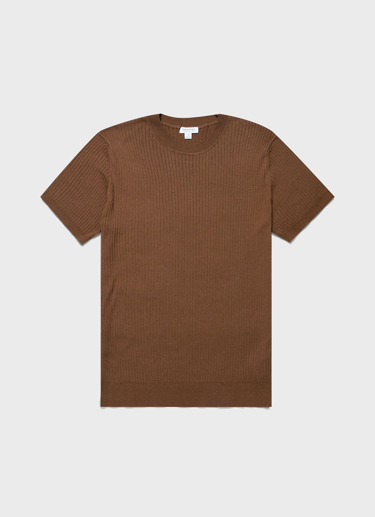 Mens Fine Rib Silk Cotton Tshirt In Dark Sand Mtsh8240 Brey