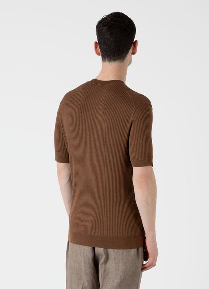 Mens Fine Rib Silk Cotton Tshirt In Dark Sand Mtsh8240 Brey