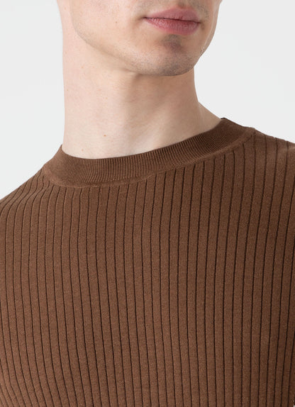 Mens Fine Rib Silk Cotton Tshirt In Dark Sand Mtsh8240 Brey