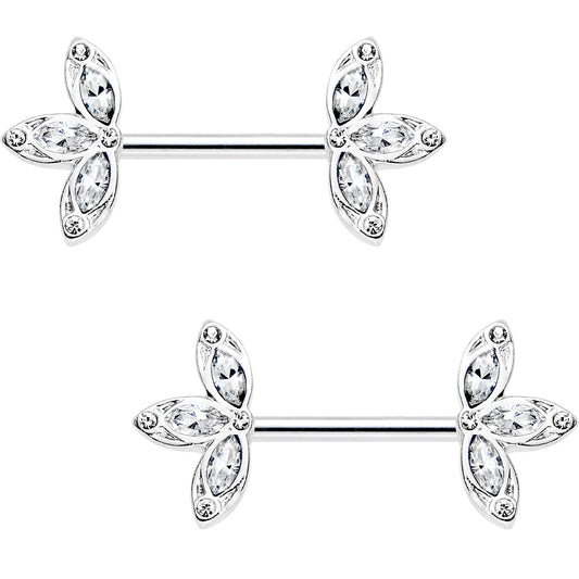 14G 1/2 Clear Gem Fleur de Seins Barbell Nipple Ring Set