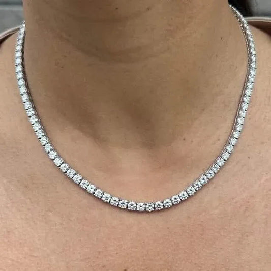21 Carat Round Genuine Lab Grown Diamond Tennis Necklace 18"