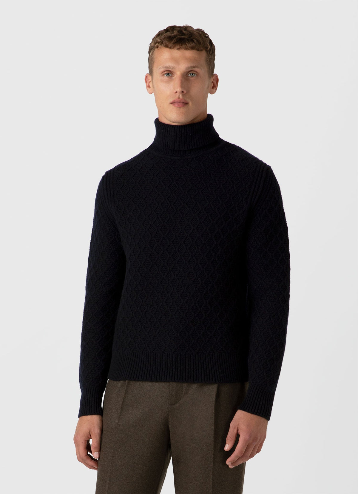 Mens Wm Brown Lambswool Roll Neck In Dark Navy Mouline Wbmjum8268 Bufa